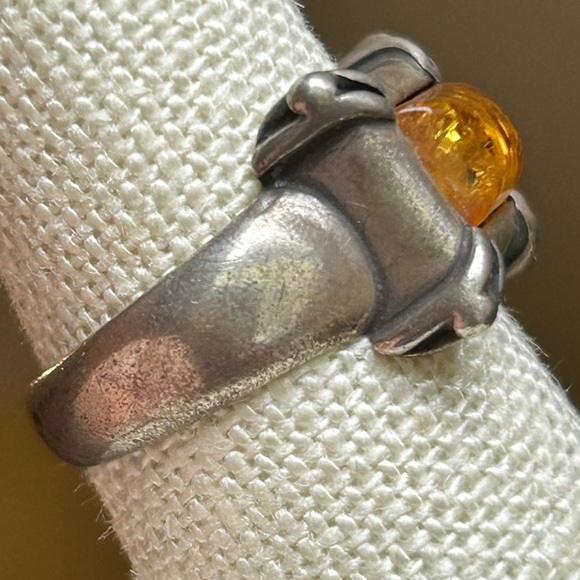 Antique Baltic Amber Sterling Silver 925 Size 7 Ring - Picture 4 of 8